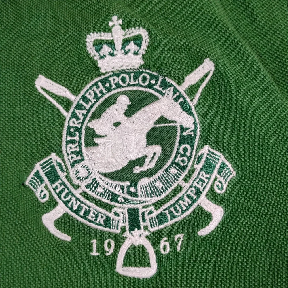 VTG Polo Ralph Lauren Men Green Custom Fit Hunter Jumper Crest Polo Shirt Size M